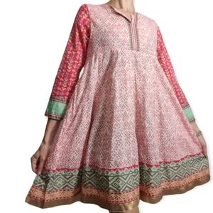 Oaks Women's Multicolor Floral Cotton Tunic 3/4 Sleeve Dress Size M